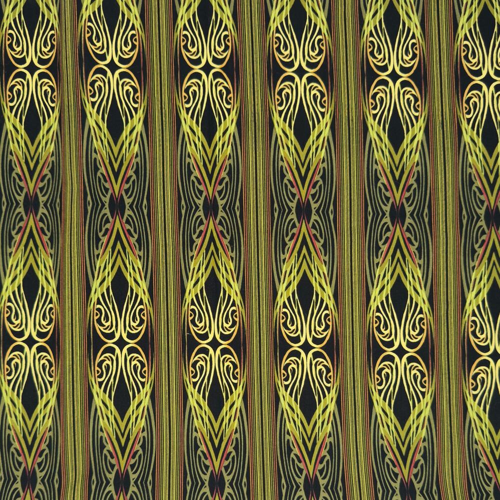 Green Art Nouveau Style Swirls and Lines Cotton Fabric - Remanent 2/3 Yard